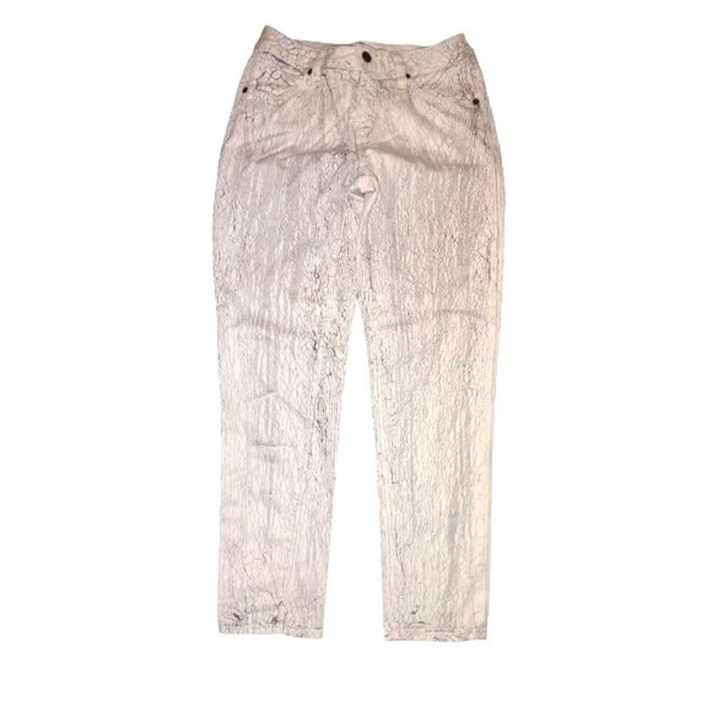 Miracle Body Julia White & Black Crackled Paint Print Stretch Jeans Size 4.
